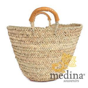 Panier marocain avec poignées en cuir orange