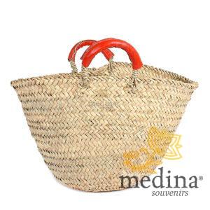 Panier marocain avec poignées en cuir rouge