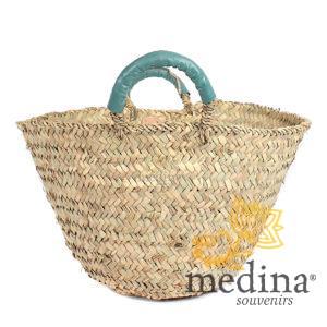 Panier marocain avec poignées en cuir vert