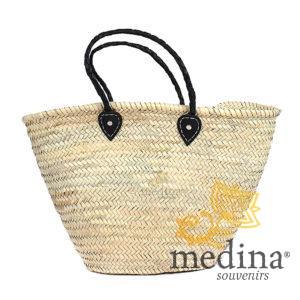 Panier marocain avec poignées en cuir tressé noir