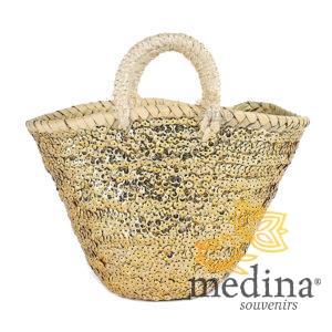Panier marocain design avec poignées en corde tréssée décoré de paillettes dorées
