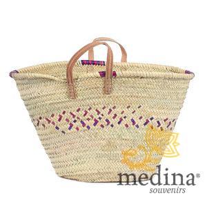 Panier marocain avec poignées plates en cuir naturel