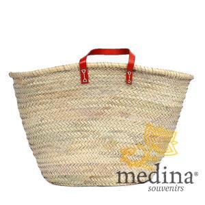 Panier marocain avec poignées plates en cuir rouge