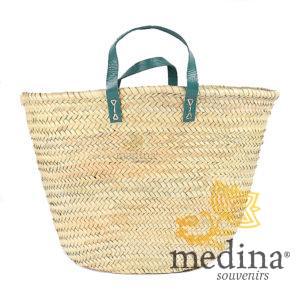Panier marocain avec poignées plates en cuir vert