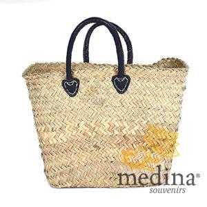 Panier marocain carré avec poignées en cuir noir