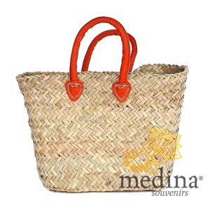 Panier marocain carré avec poignées en cuir rouge