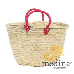 Panier marocain avec grosses poignées en cuir fuchsia