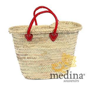 Panier marocain avec poignées en cuir rouge