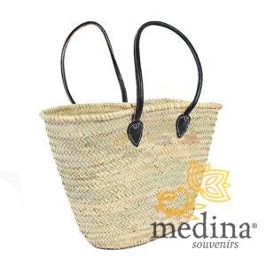 Panier marocain noir avec grandes poignées en cuir