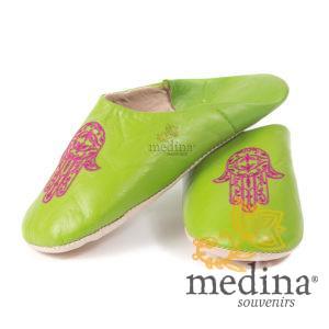 Babouche marocaine main de Fatima pistache
