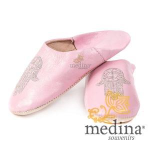 Babouche marocaine main de Fatima rose