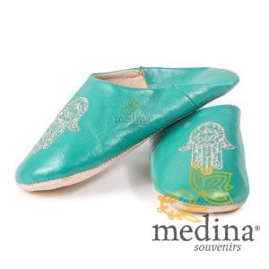 Babouche marocaine main de Fatima turquoise