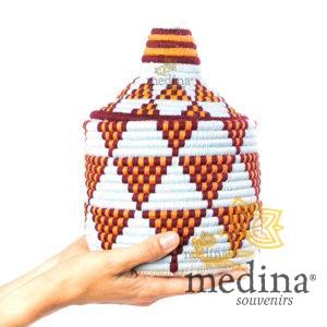 Boite vintage 4 cousue et tissée au fil de laine dans les tons rouge et blanc