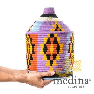 Boite vintage 6 cousue et tissée au fil de laine dans les tons rouge, violet, orange et bleu