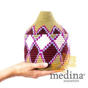 Boite vintage 27 cousue et tissée au fil de laine dans les tons sable et bordeaux