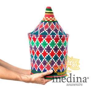 Grande boite vintage 46 cousue et tissée au fil de laine dans les tons violet, vert et rouge