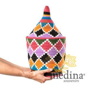 Grande boite vintage 48 cousue et tissée au fil de laine multicolore