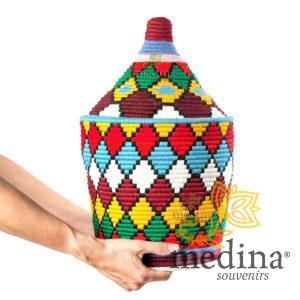 Grande boite vintage 49 cousue et tissée au fil de laine multicolore