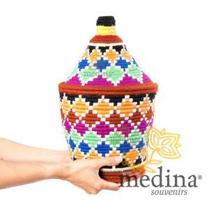 Grande boite vintage 40 cousue et tissée au fil de laine multicolore