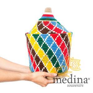 Grande boite vintage 42 cousue et tissée au fil de laine multicolore