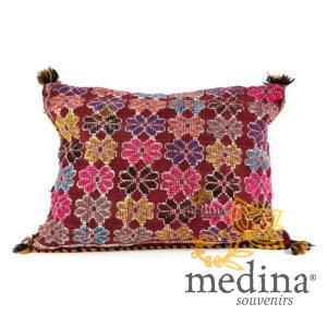 Coussin vintage tissé à la main, coussin en laine vierge coloré avec pompoms