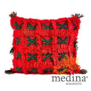 Coussin carré vintage rouge vif et vert tissé et brodé main