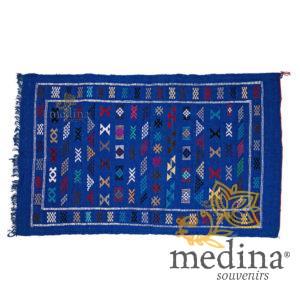 Tapis vintage fait main, tapis berbère aux motifs ethniques sur fond bleu