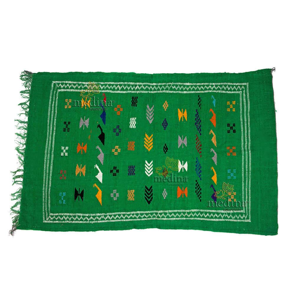 Tapis vintage fait main, tapis berbere aux motifs ethniques sur fond vert