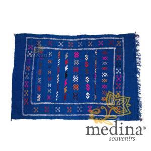 Tapis vintage fait main, tapis berbère aux motifs ethniques sur fond bleu royal